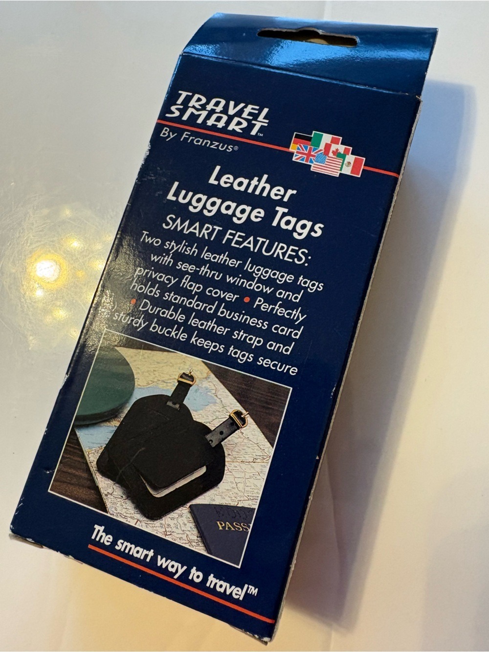 Travel Smart Leather Luggage Tags - Black set of two, business card size - Picture 4 of 6